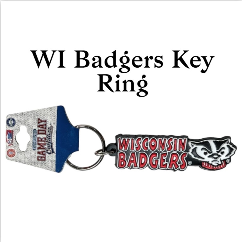 NWT Game Day Outfitters NCAA Wisconsin Badgers Red/Black/White PVC Key Ring